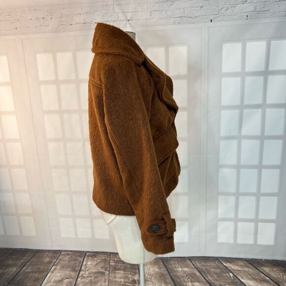 A New Day Brown Two Button Spread Collar Lined Furry Jacket Size Small - Picture 5 of 11
